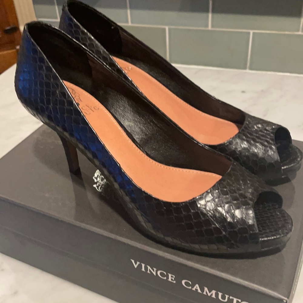 Almost new in box Vince Camuto black high heel peep toe.